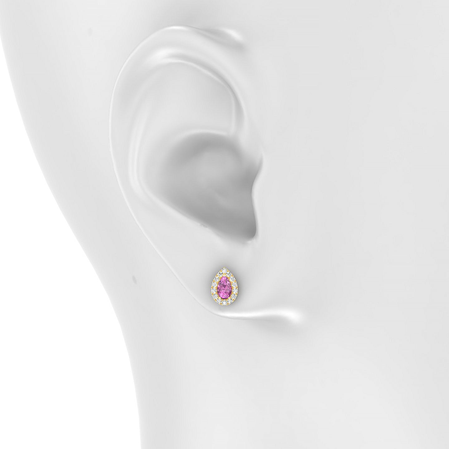 Solar | 18k Yellow Gold 5 x 3 mm Pear Pink Sapphire Earrings
