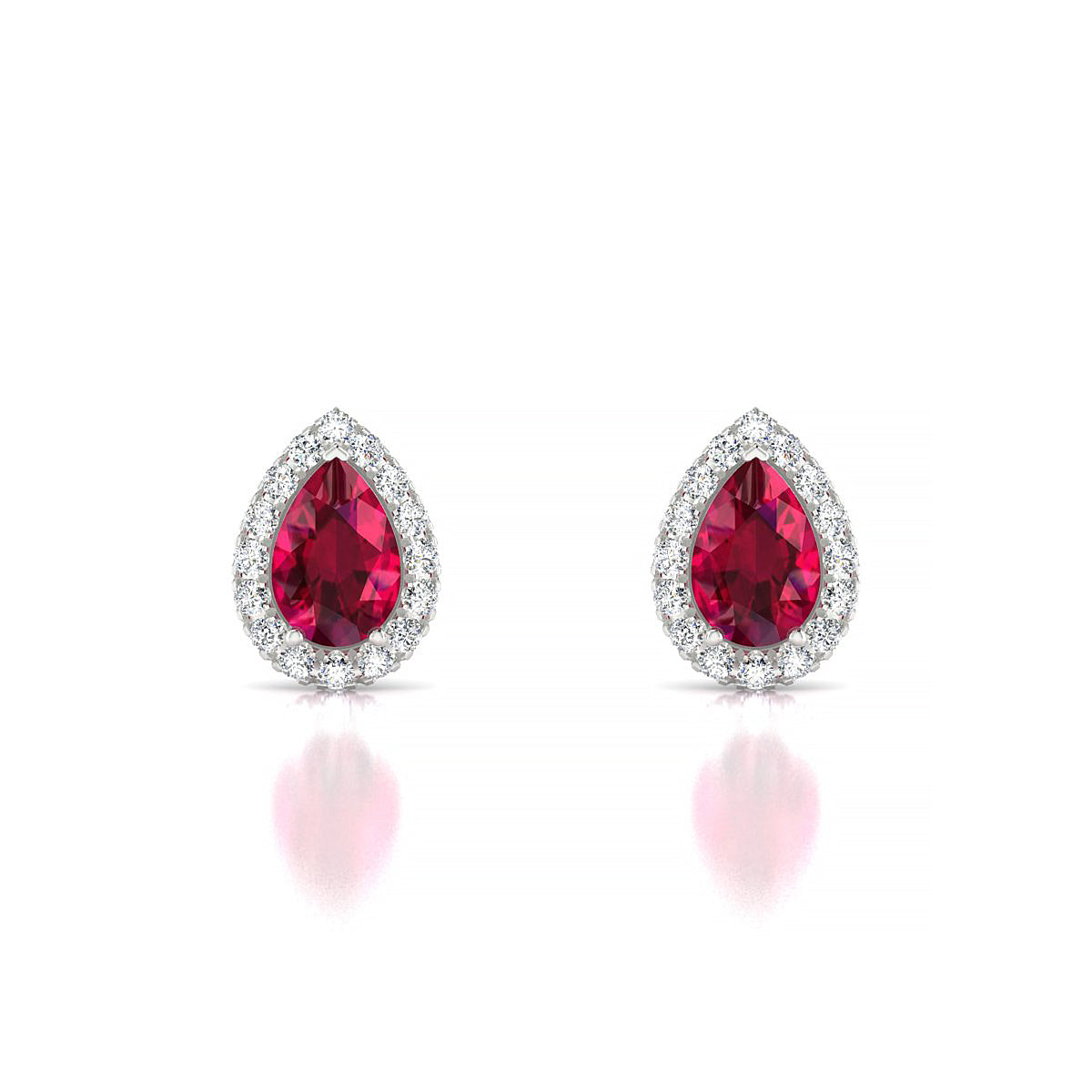 Solar | 18k White Gold 6 x 4 mm Pear Ruby Earrings