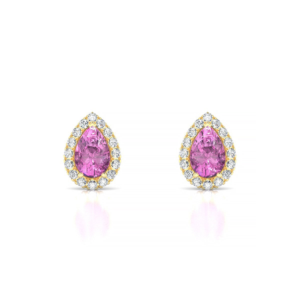 Solar | 18k Yellow Gold 6 x 4 mm Pear Pink Sapphire Earrings