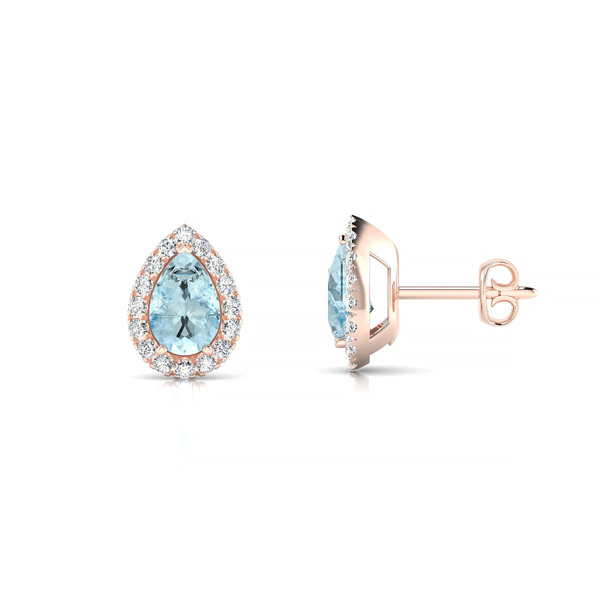 Solar | 18k Rose Gold 6 x 4 mm Pear Aquamarine Earrings