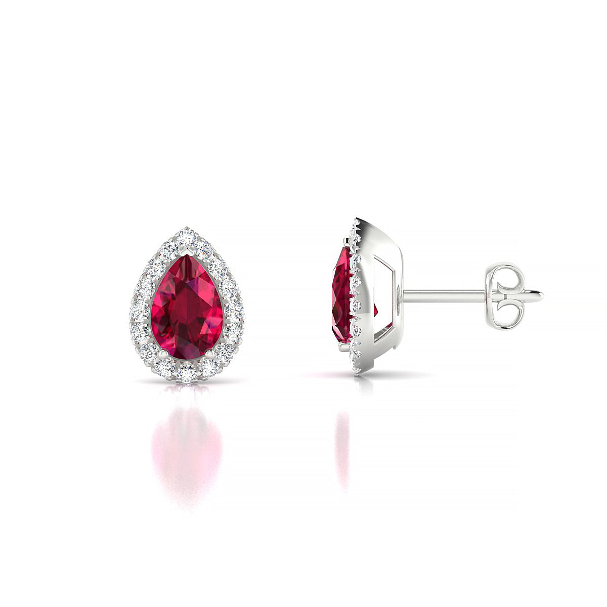 Solar | 18k White Gold 6 x 4 mm Pear Ruby Earrings