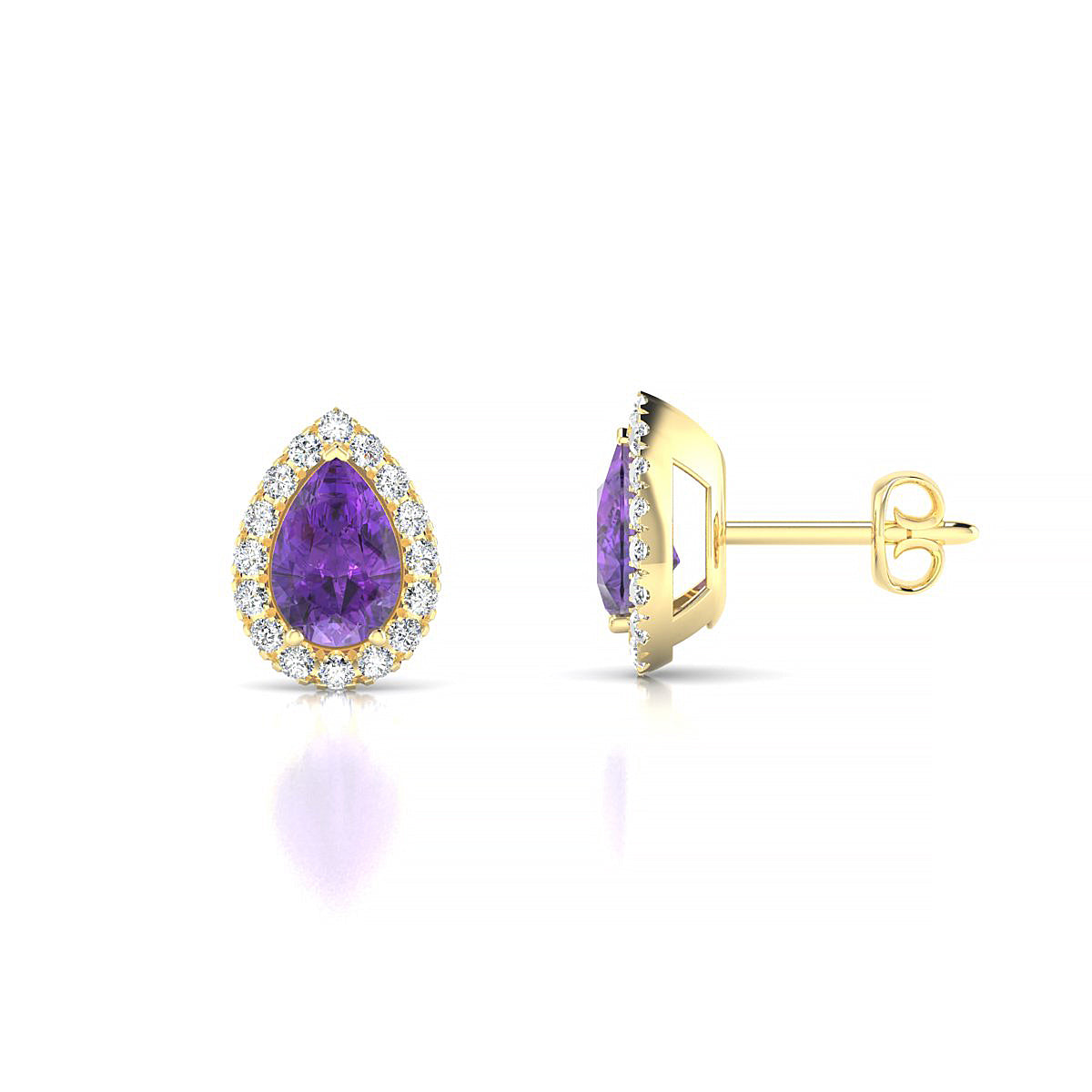 Solar | 18k Yellow Gold 6 x 4 mm Pear Amethyst Earrings