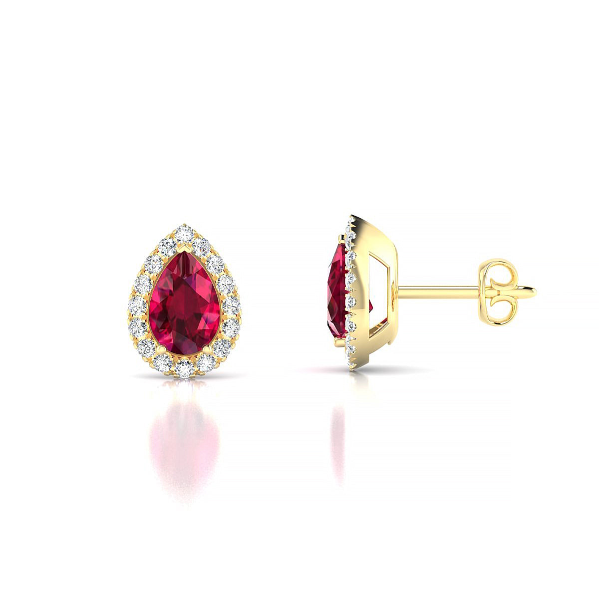 Solar | 18k Yellow Gold 6 x 4 mm Pear Ruby Earrings