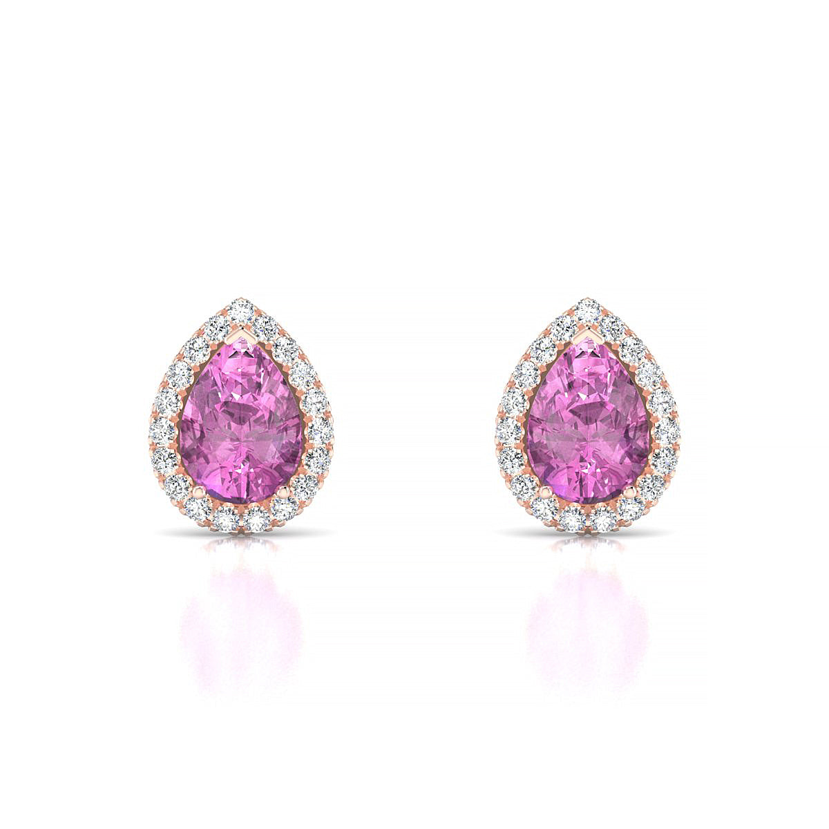 Solar | 18k Rose Gold 7 x 5 mm Pear Pink Sapphire Earrings