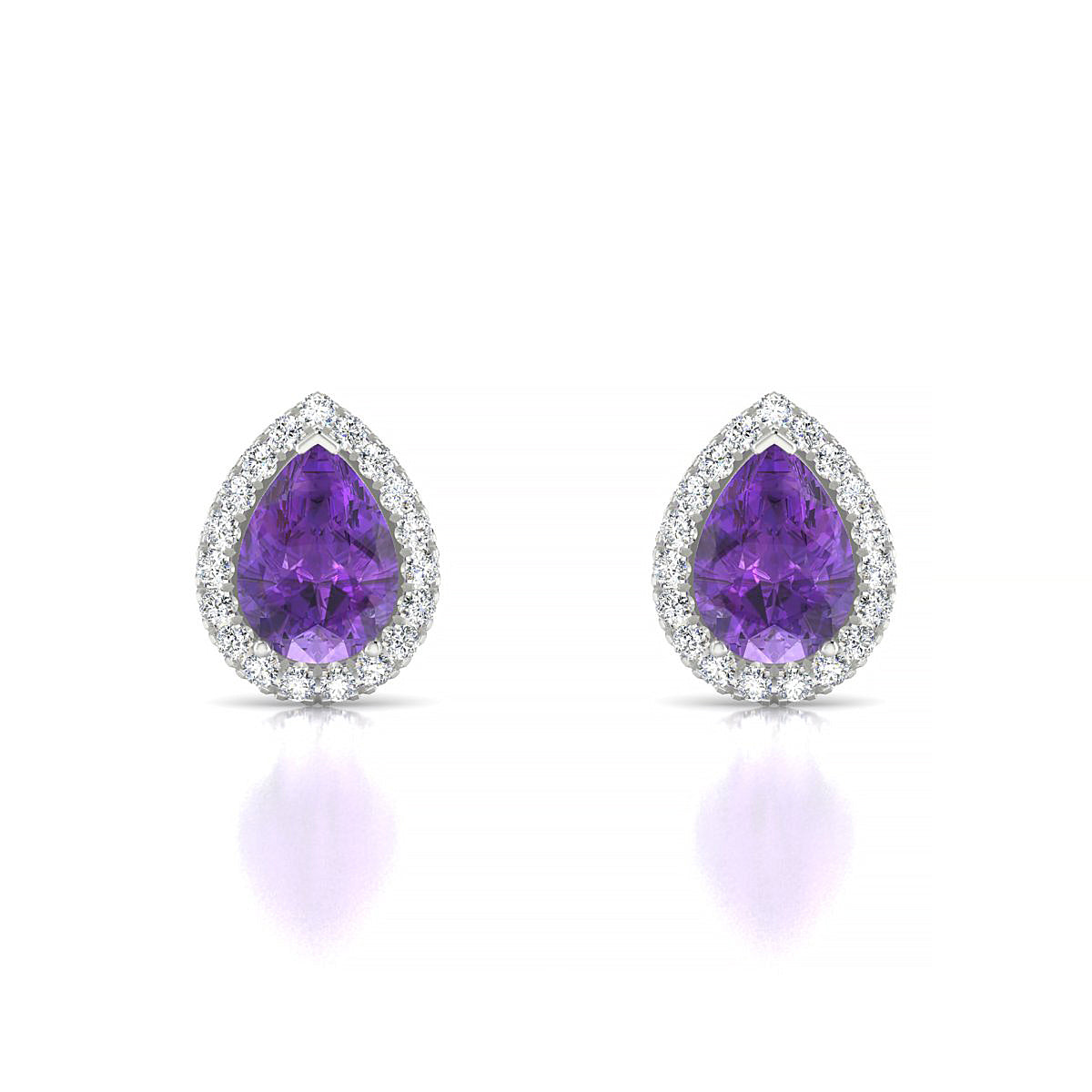Solar | 18k White Gold 7 x 5 mm Pear Amethyst Earrings
