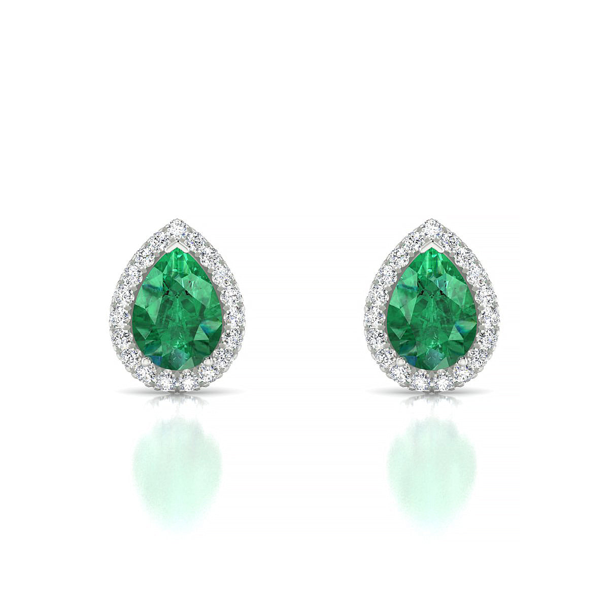 Solar | 18k White Gold 7 x 5 mm Pear Emerald Earrings