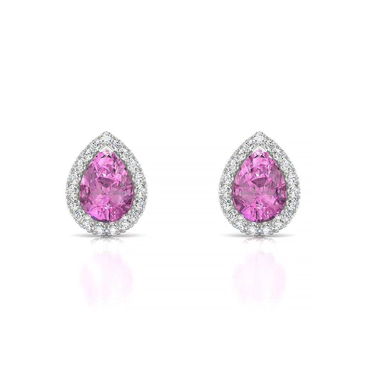 Solar | 18k White Gold 7 x 5 mm Pear Pink Sapphire Earrings