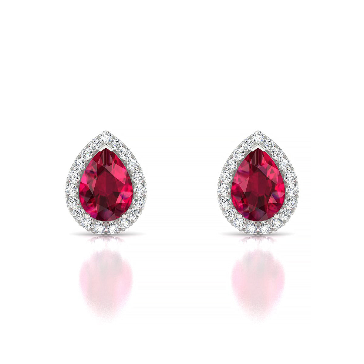 Solar | 18k White Gold 7 x 5 mm Pear Ruby Earrings