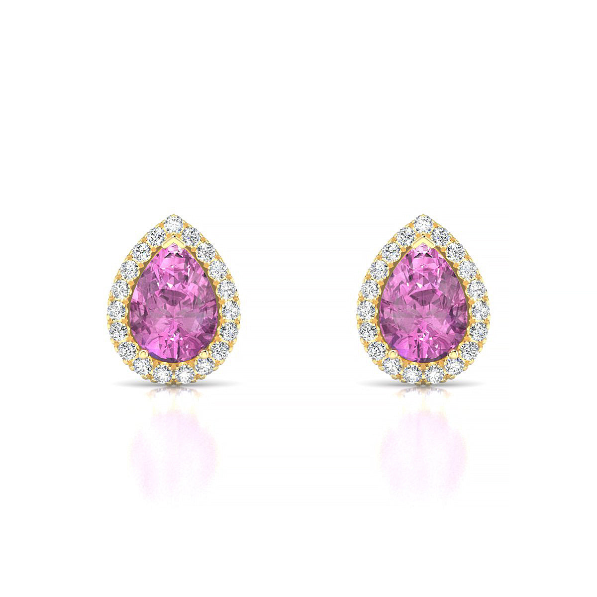 Solar | 18k Yellow Gold 7 x 5 mm Pear Pink Sapphire Earrings