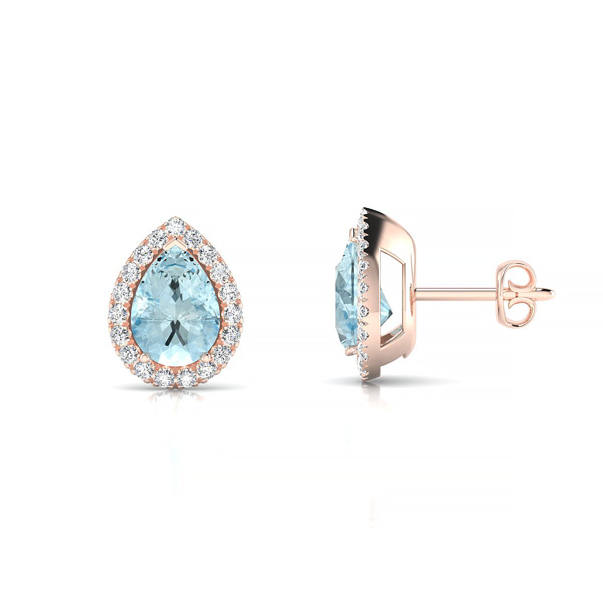 Solar | 18k Rose Gold 7 x 5 mm Pear Aquamarine Earrings