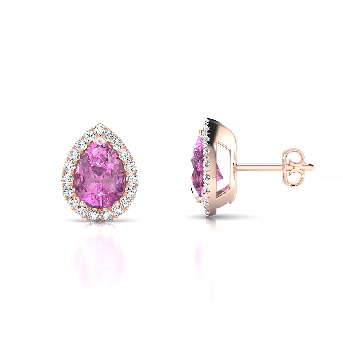 Solar | 18k Rose Gold 7 x 5 mm Pear Pink Sapphire Earrings