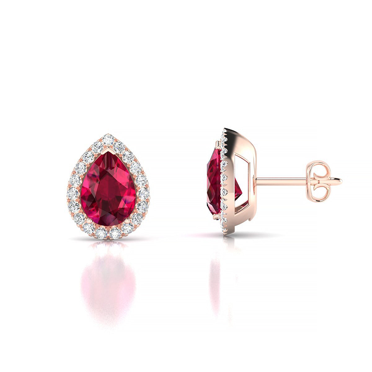 Solar | 18k Rose Gold 7 x 5 mm Pear Ruby Earrings