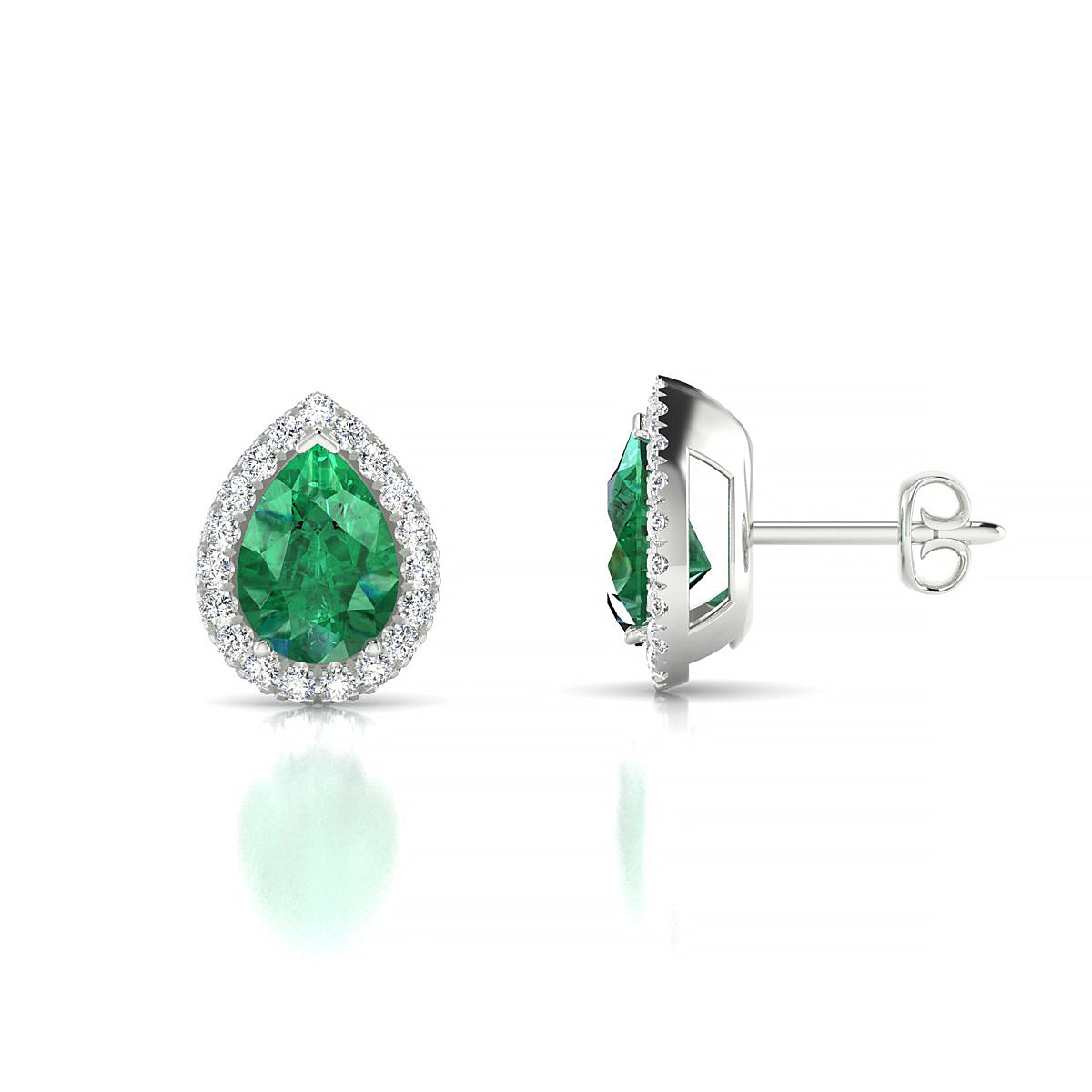 Solar | 18k White Gold 7 x 5 mm Pear Emerald Earrings