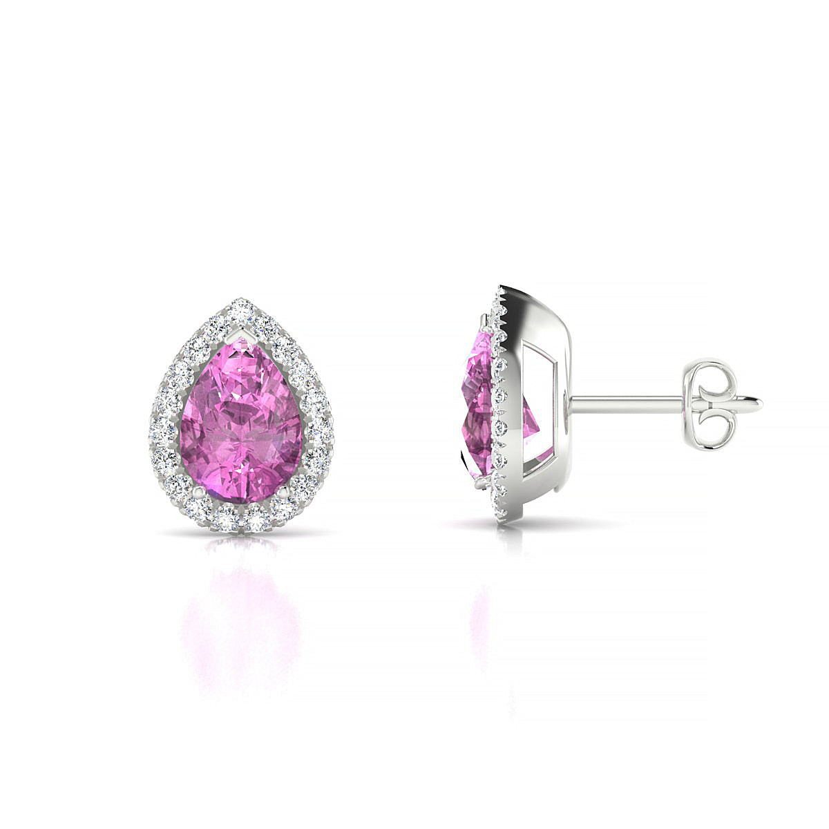 Solar | 18k White Gold 7 x 5 mm Pear Pink Sapphire Earrings