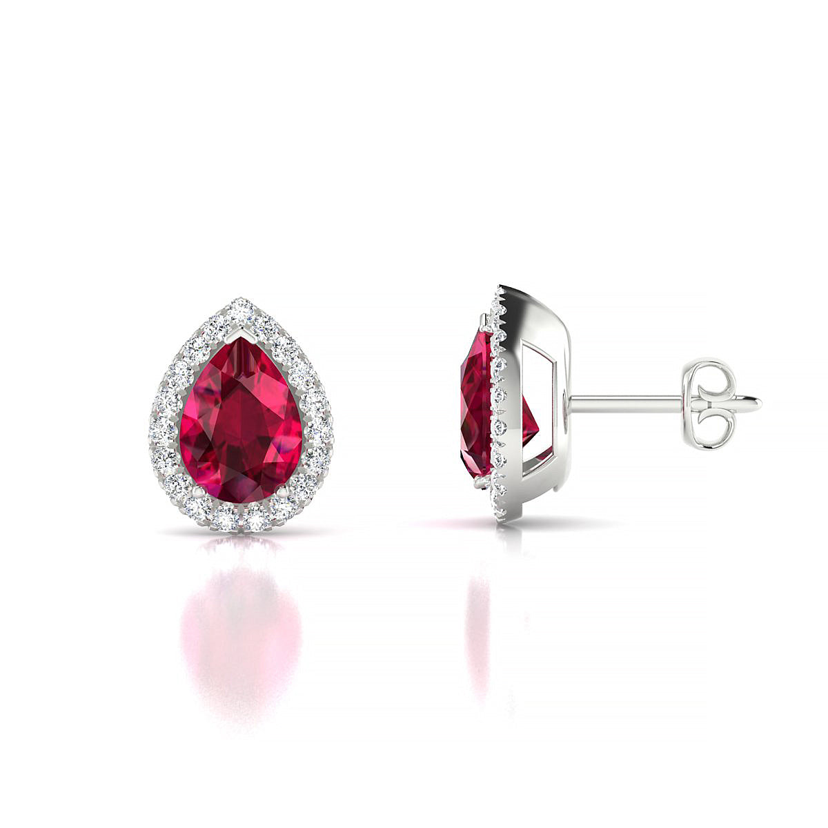 Solar | 18k White Gold 7 x 5 mm Pear Ruby Earrings