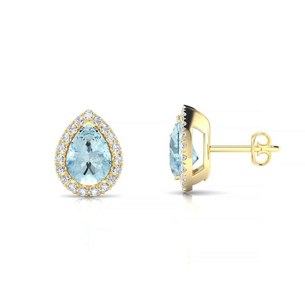 Solar | 18k Yellow Gold 7 x 5 mm Pear Aquamarine Earrings