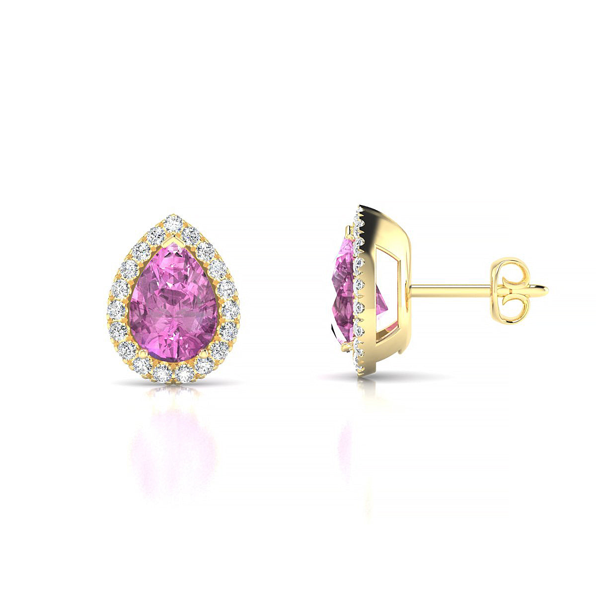 Solar | 18k Yellow Gold 7 x 5 mm Pear Pink Sapphire Earrings