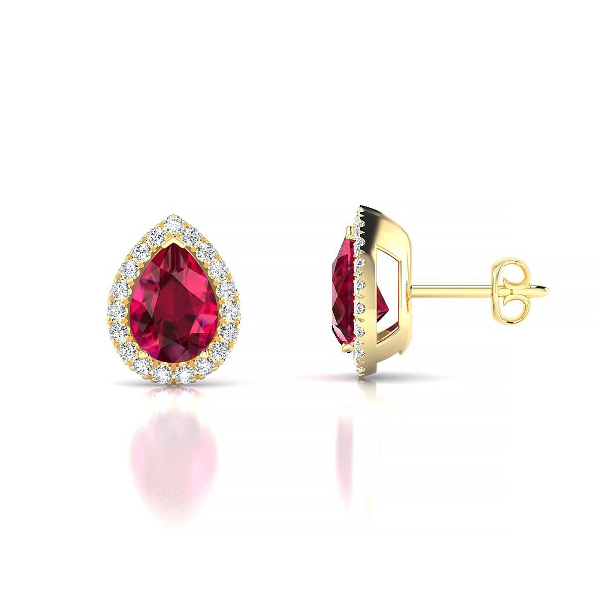 Solar | 18k Yellow Gold 7 x 5 mm Pear Ruby Earrings