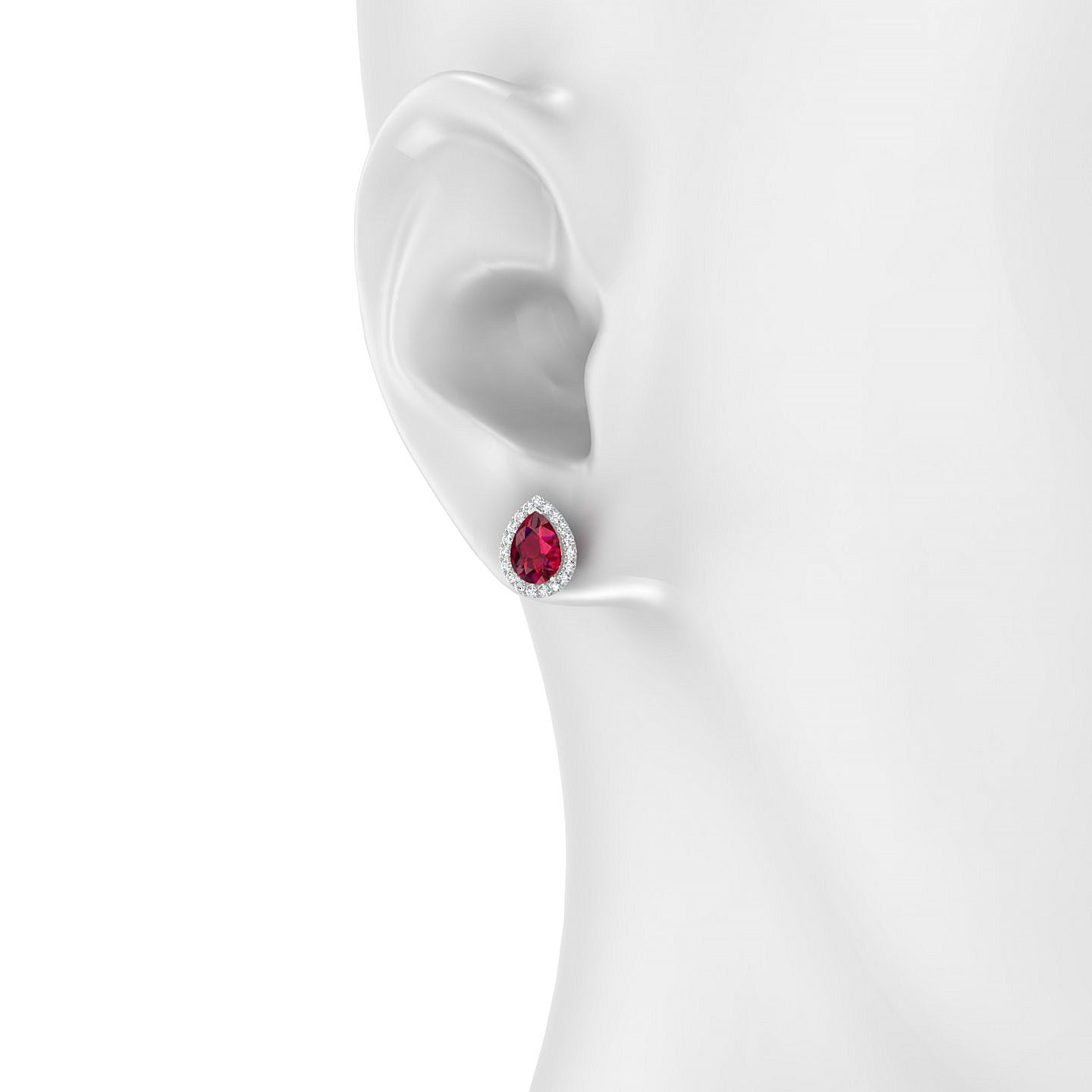 Solar | 18k White Gold 7 x 5 mm Pear Ruby Earrings