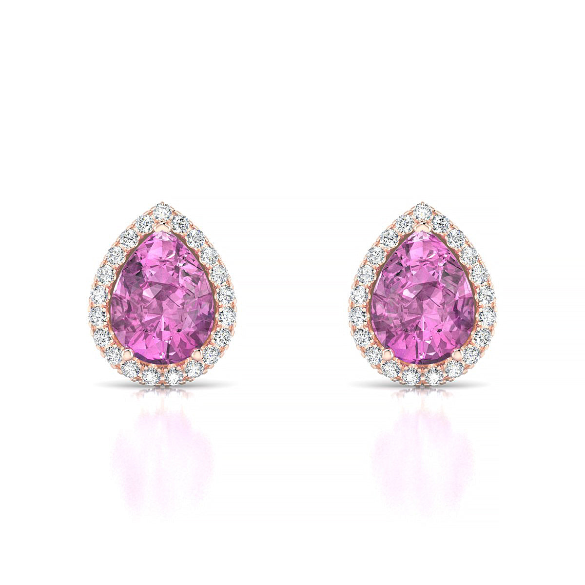 Solar | 18k Rose Gold 8 x 6 mm Pear Pink Sapphire Earrings