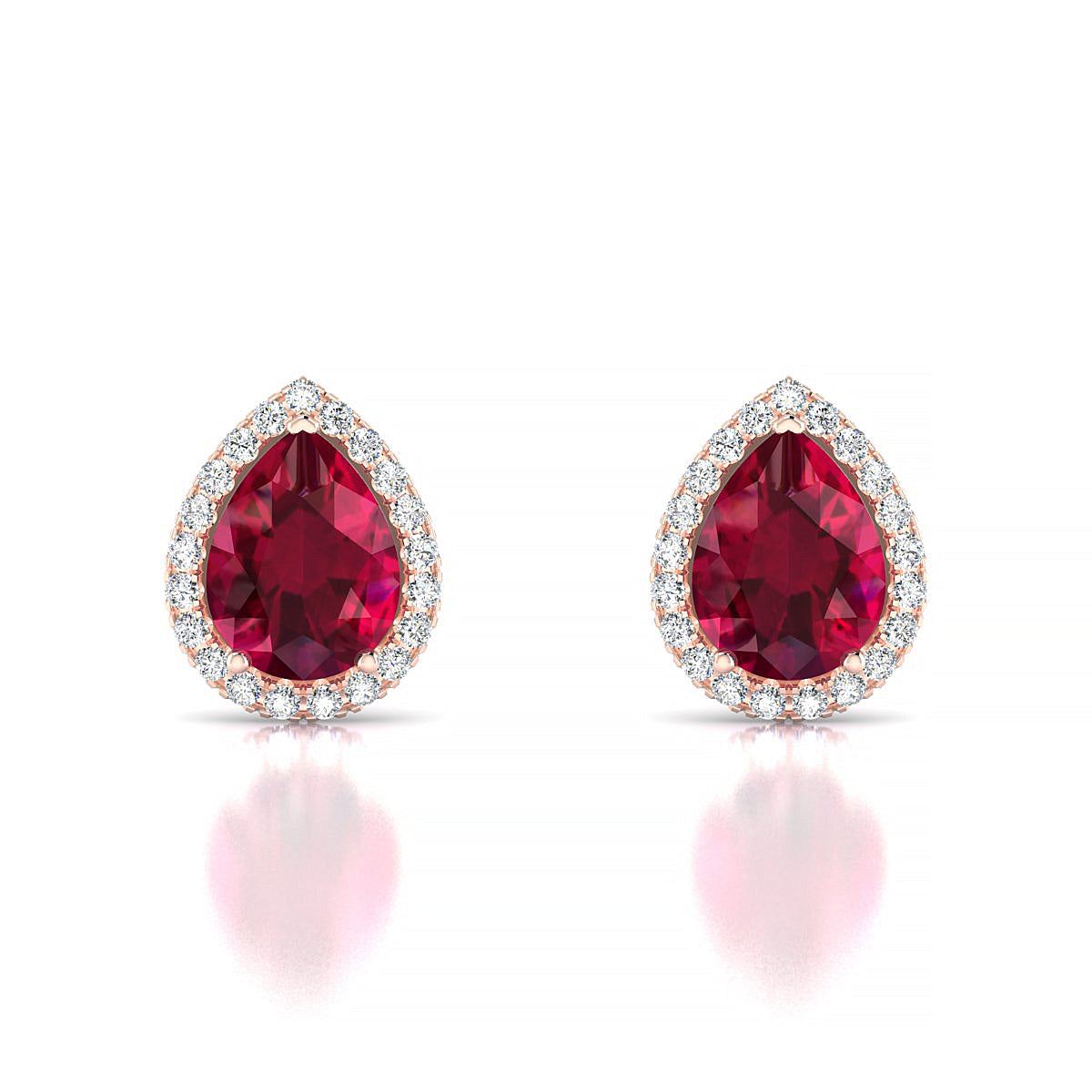 Solar | 18k Rose Gold 8 x 6 mm Pear Ruby Earrings
