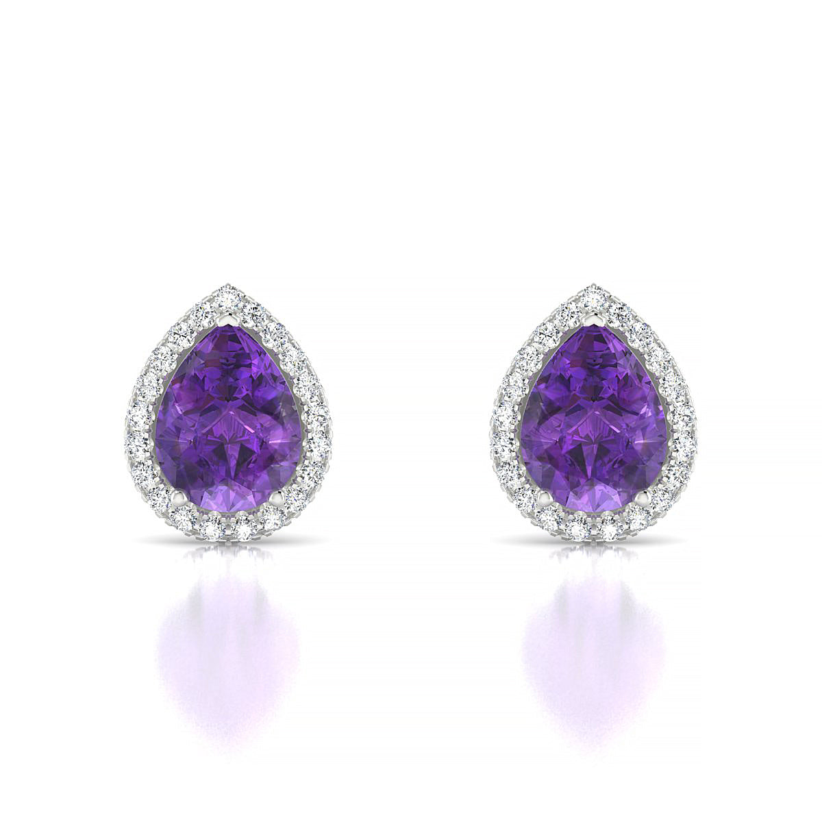 Solar | 18k White Gold 8 x 6 mm Pear Amethyst Earrings