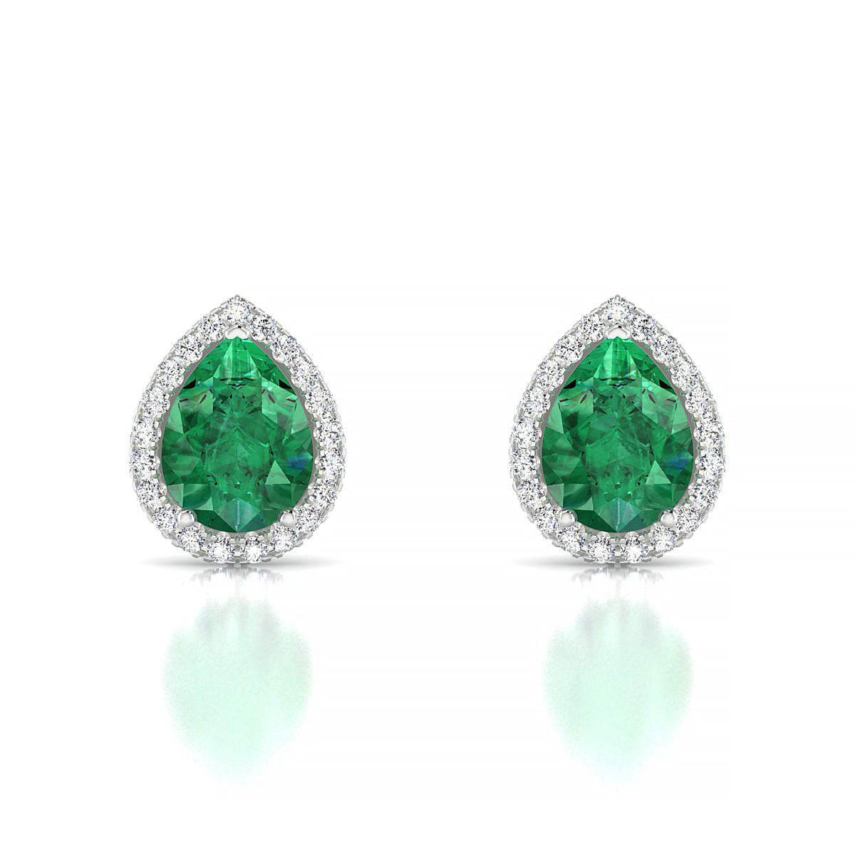 Solar | 18k White Gold 8 x 6 mm Pear Emerald Earrings