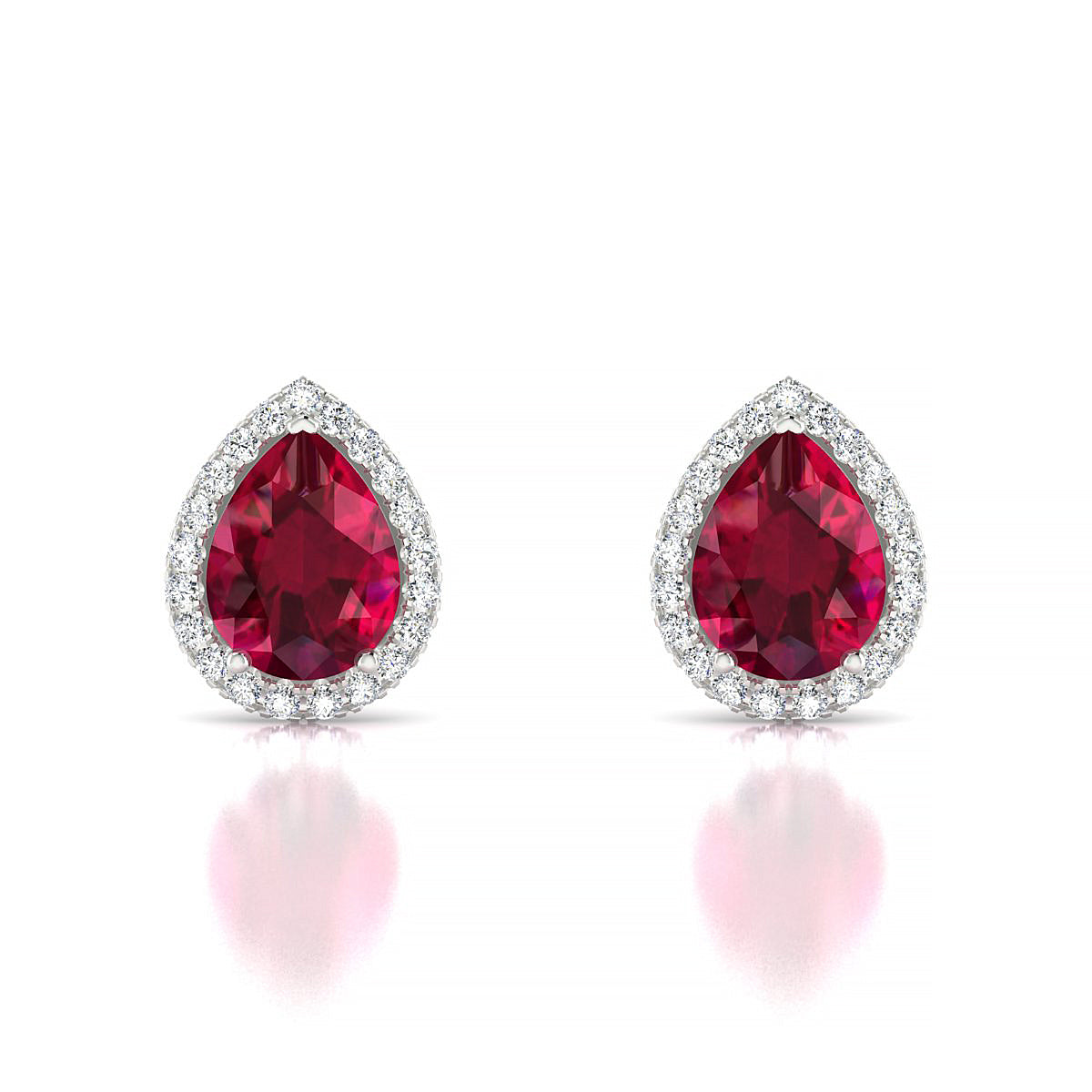 Solar | 18k White Gold 8 x 6 mm Pear Ruby Earrings