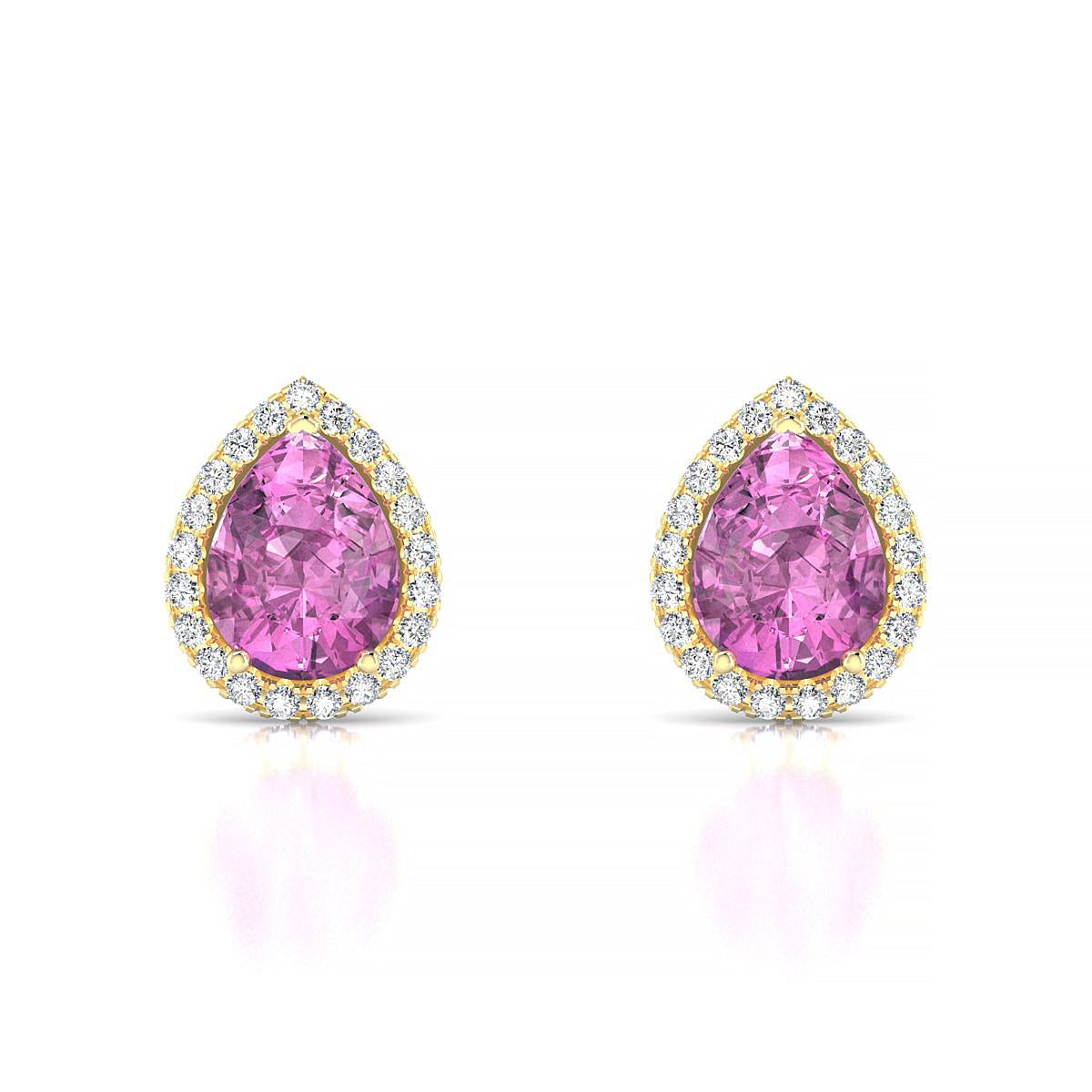 Solar | 18k Yellow Gold 8 x 6 mm Pear Pink Sapphire Earrings