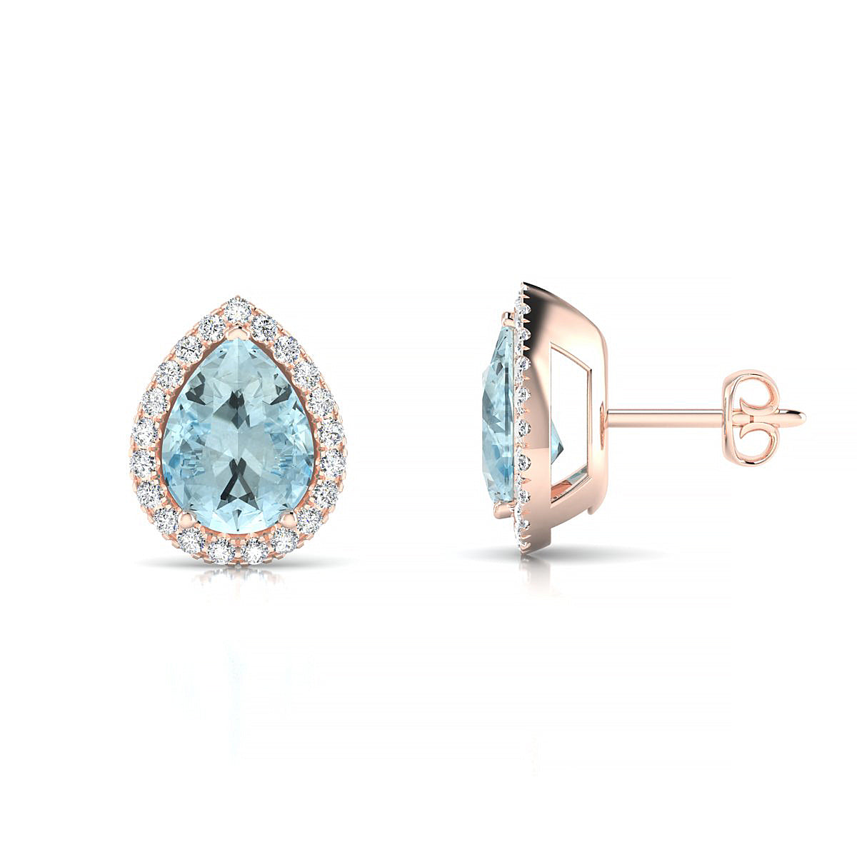 Solar | 18k Rose Gold 8 x 6 mm Pear Aquamarine Earrings