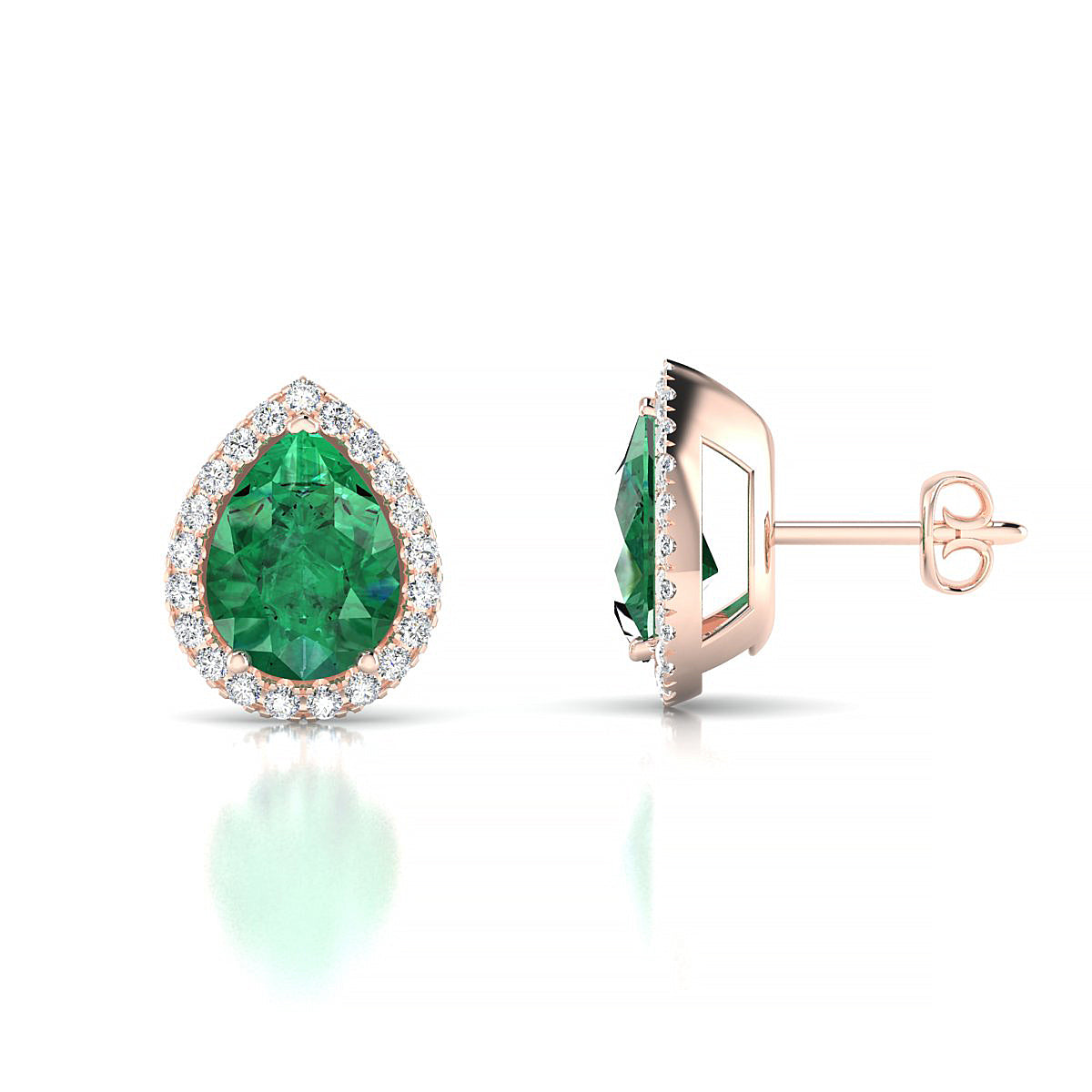 Solar | 18k Rose Gold 8 x 6 mm Pear Emerald Earrings