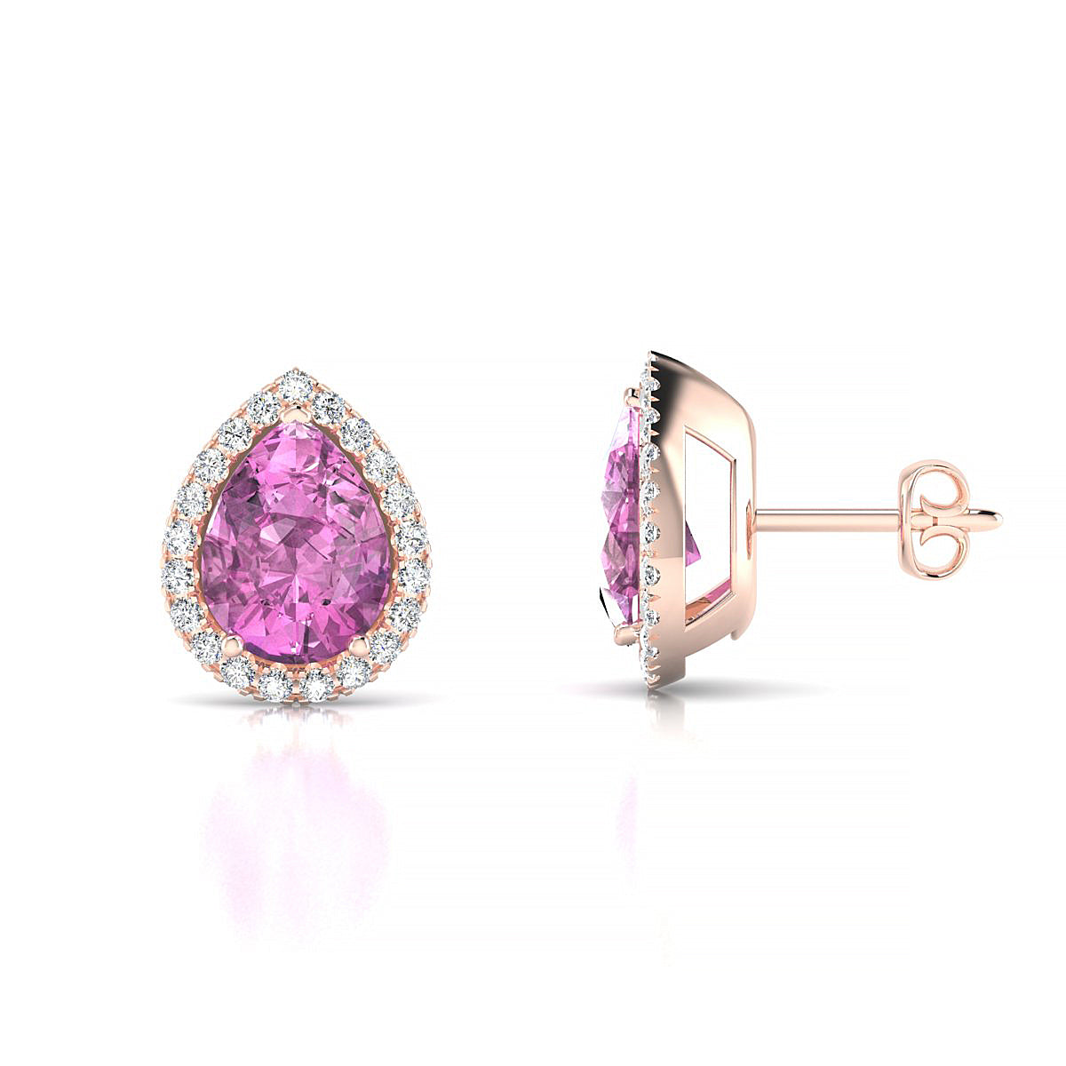 Solar | 18k Rose Gold 8 x 6 mm Pear Pink Sapphire Earrings