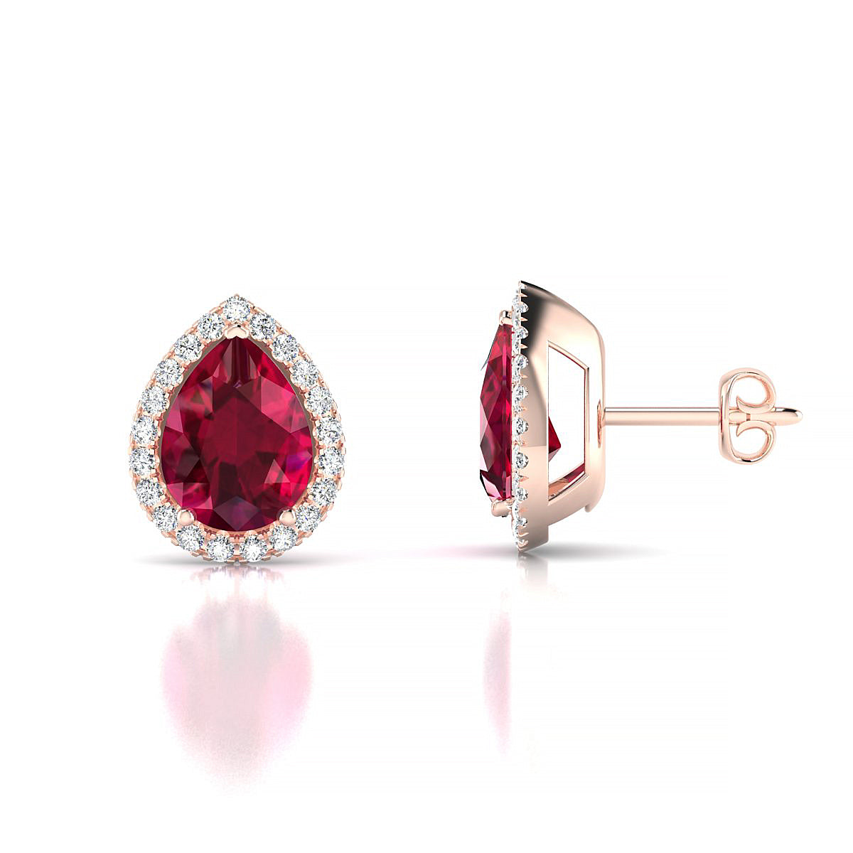 Solar | 18k Rose Gold 8 x 6 mm Pear Ruby Earrings