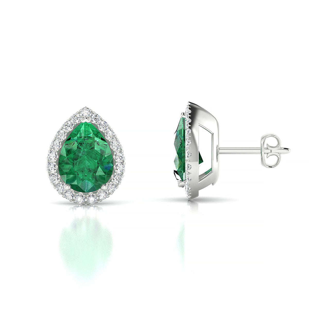 Solar | 18k White Gold 8 x 6 mm Pear Emerald Earrings