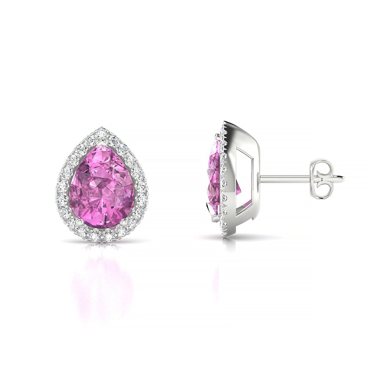 Solar | 18k White Gold 8 x 6 mm Pear Pink Sapphire Earrings