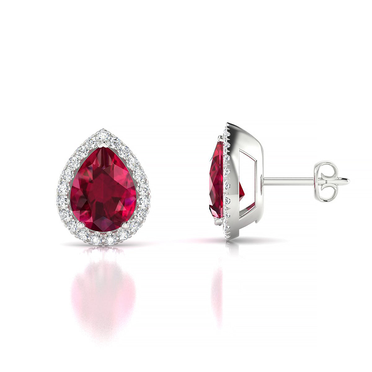 Solar | 18k White Gold 8 x 6 mm Pear Ruby Earrings