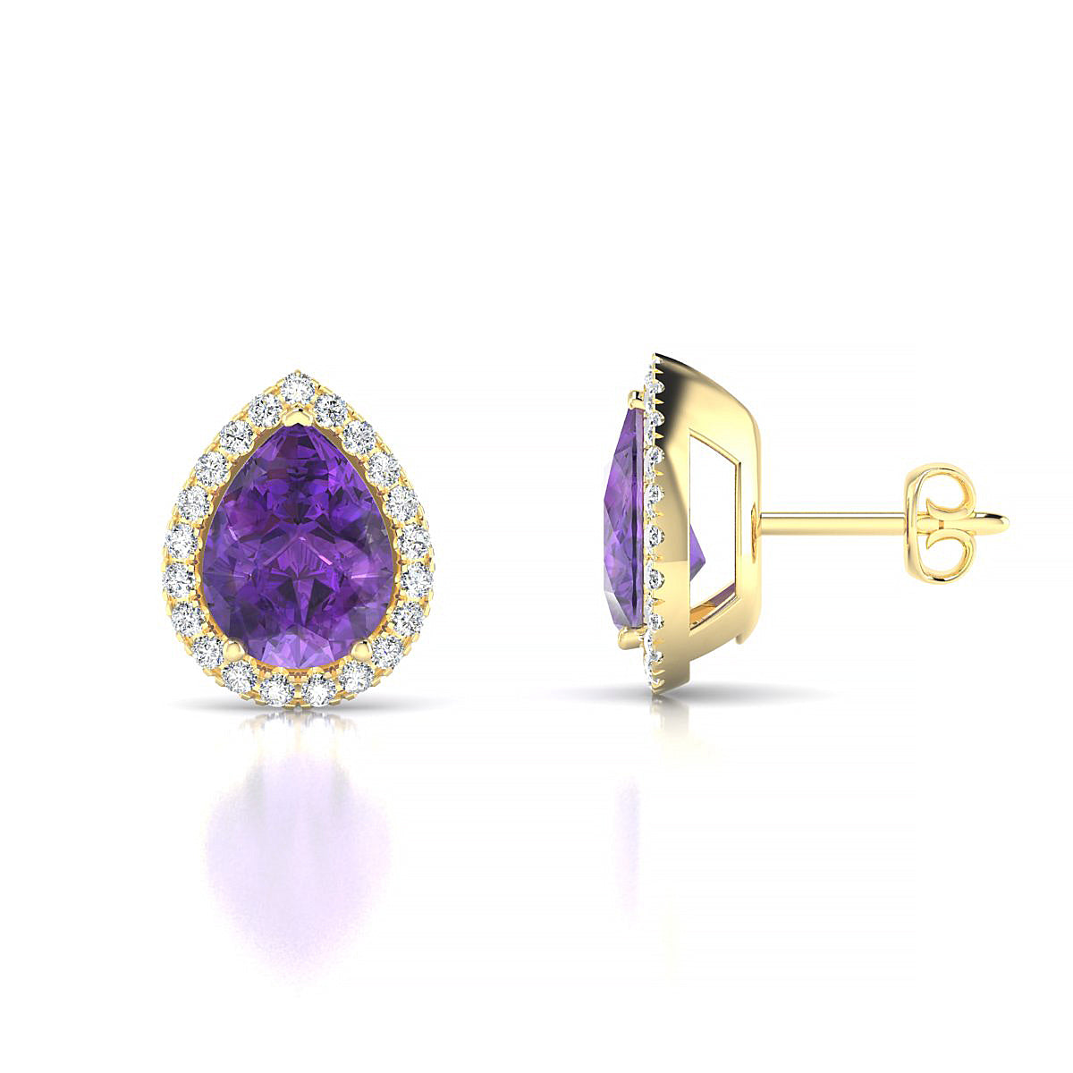 Solar | 18k Yellow Gold 8 x 6 mm Pear Amethyst Earrings