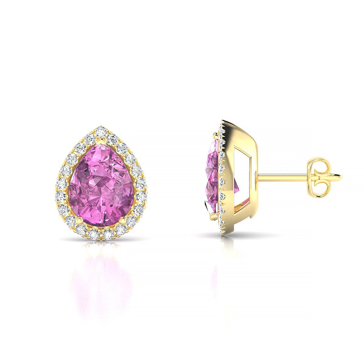 Solar | 18k Yellow Gold 8 x 6 mm Pear Pink Sapphire Earrings