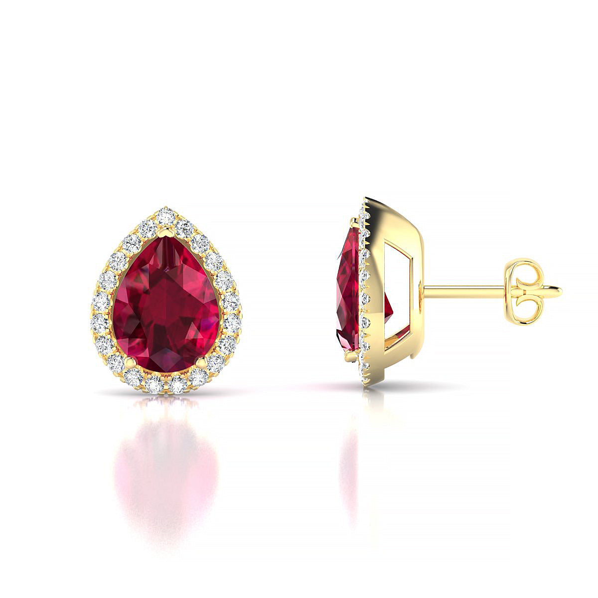 Solar | 18k Yellow Gold 8 x 6 mm Pear Ruby Earrings