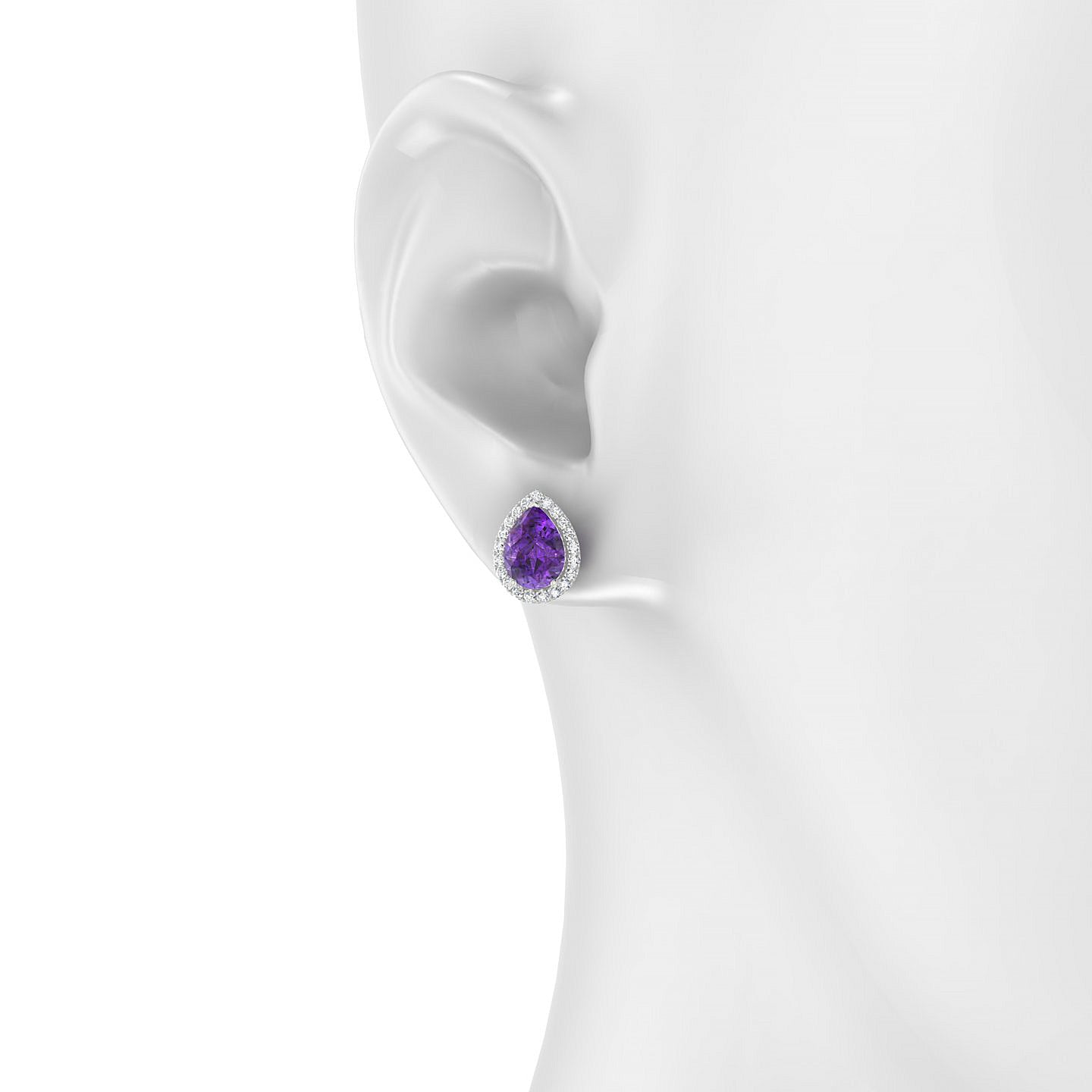 Solar | 18k White Gold 8 x 6 mm Pear Amethyst Earrings