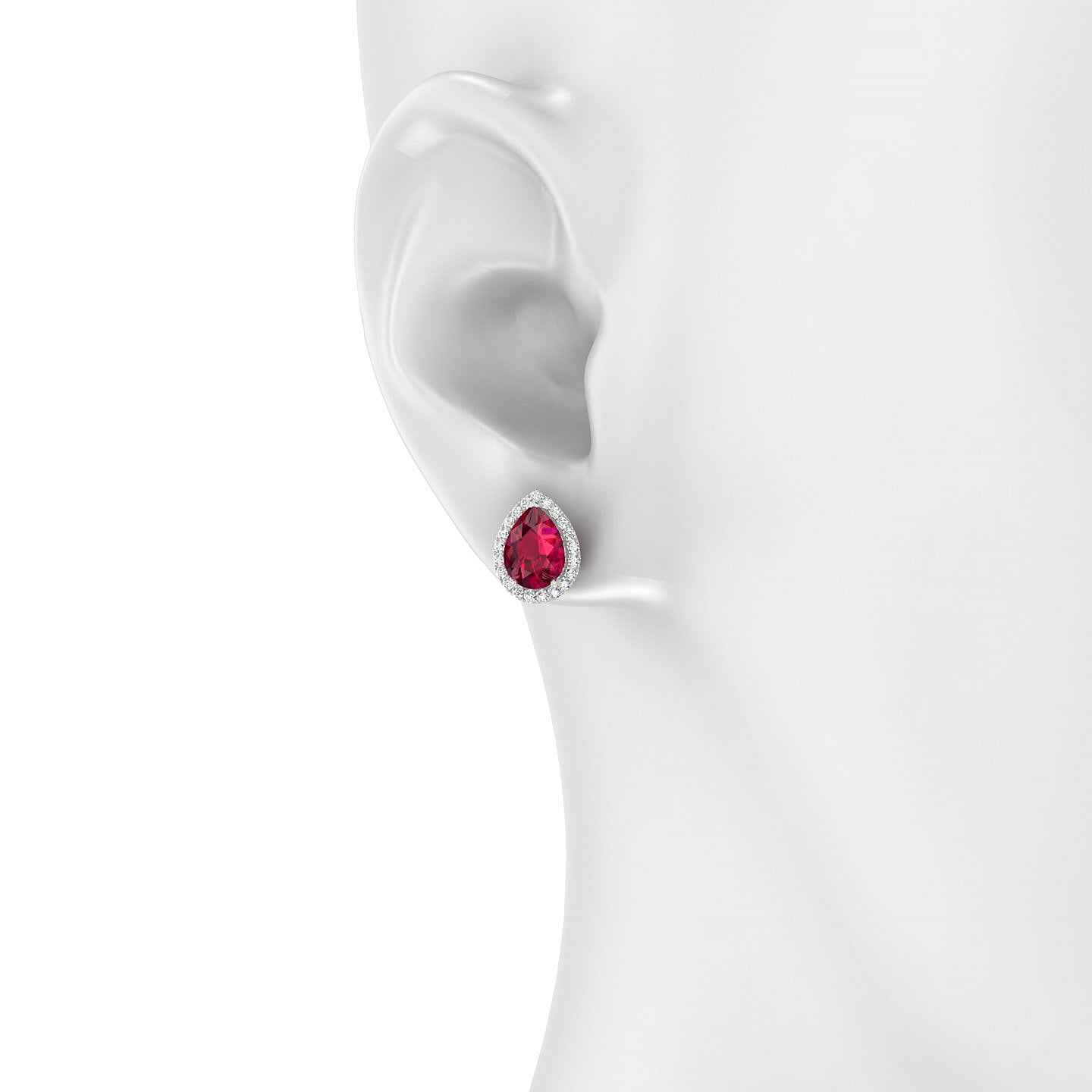Solar | 18k White Gold 8 x 6 mm Pear Ruby Earrings