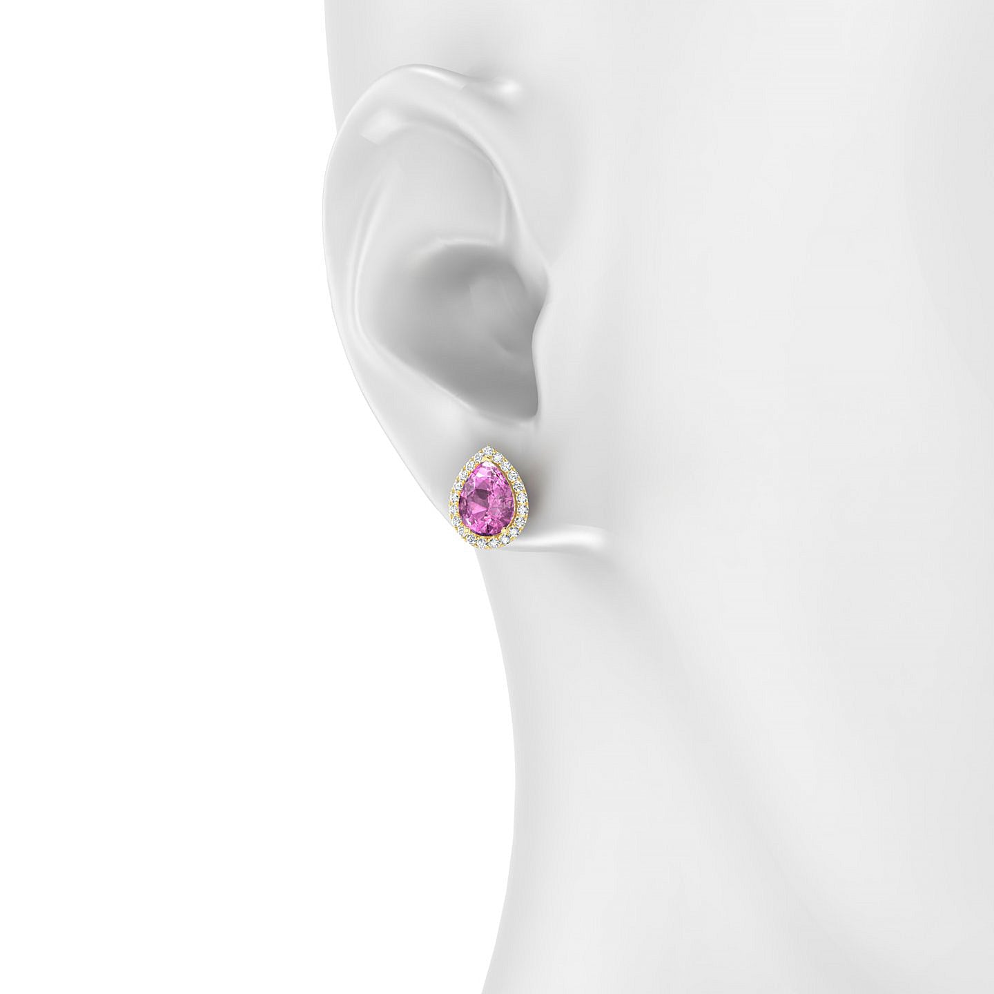 Solar | 18k Yellow Gold 8 x 6 mm Pear Pink Sapphire Earrings