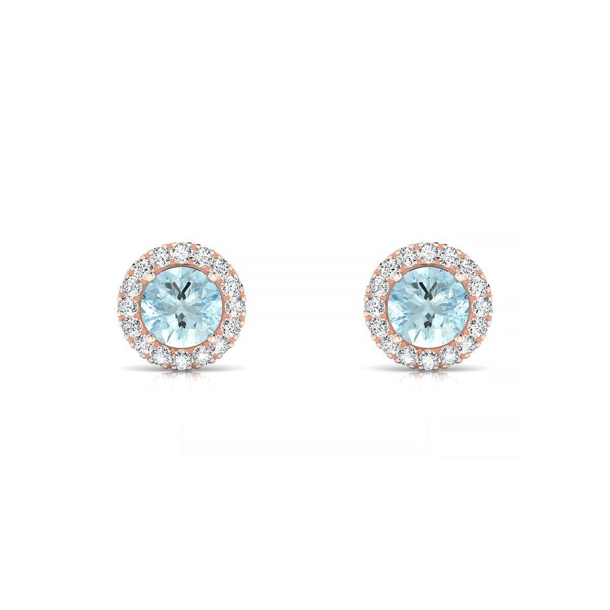 Solar | 18k Rose Gold 4.5 mm Round Aquamarine Earrings