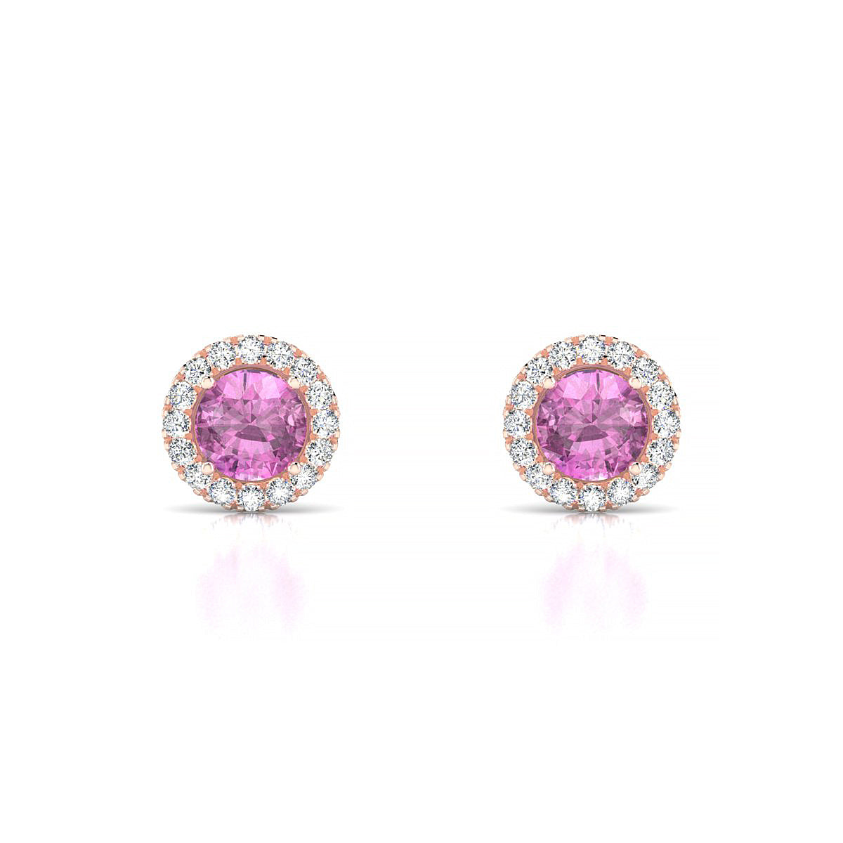 Solar | 18k Rose Gold 4.5 mm Round Pink Sapphire Earrings