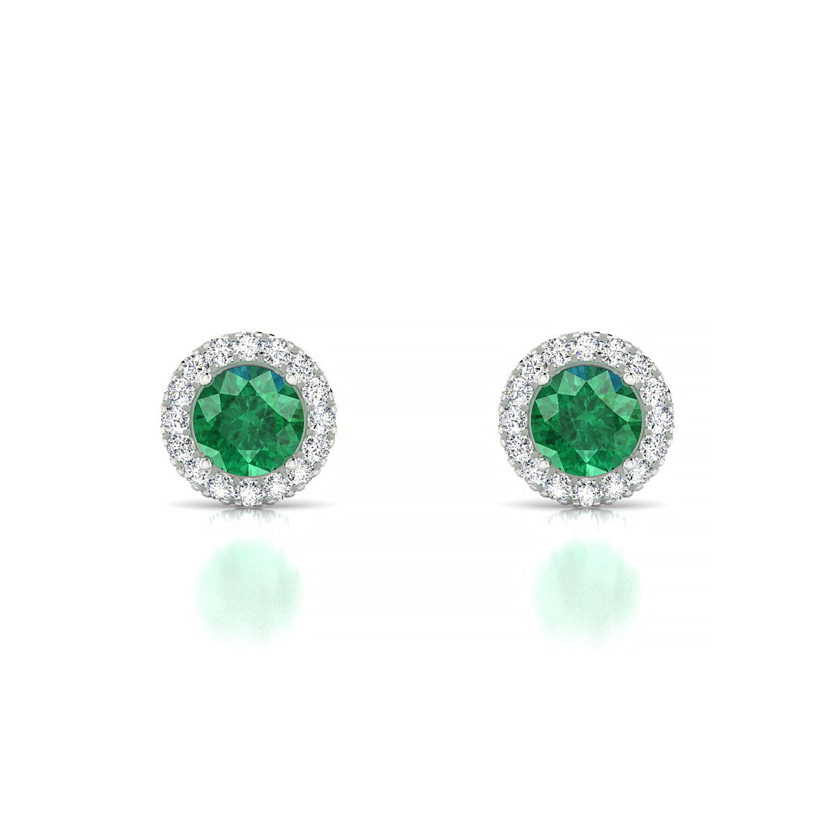 Solar | 18k White Gold 4.5 mm Round Emerald Earrings