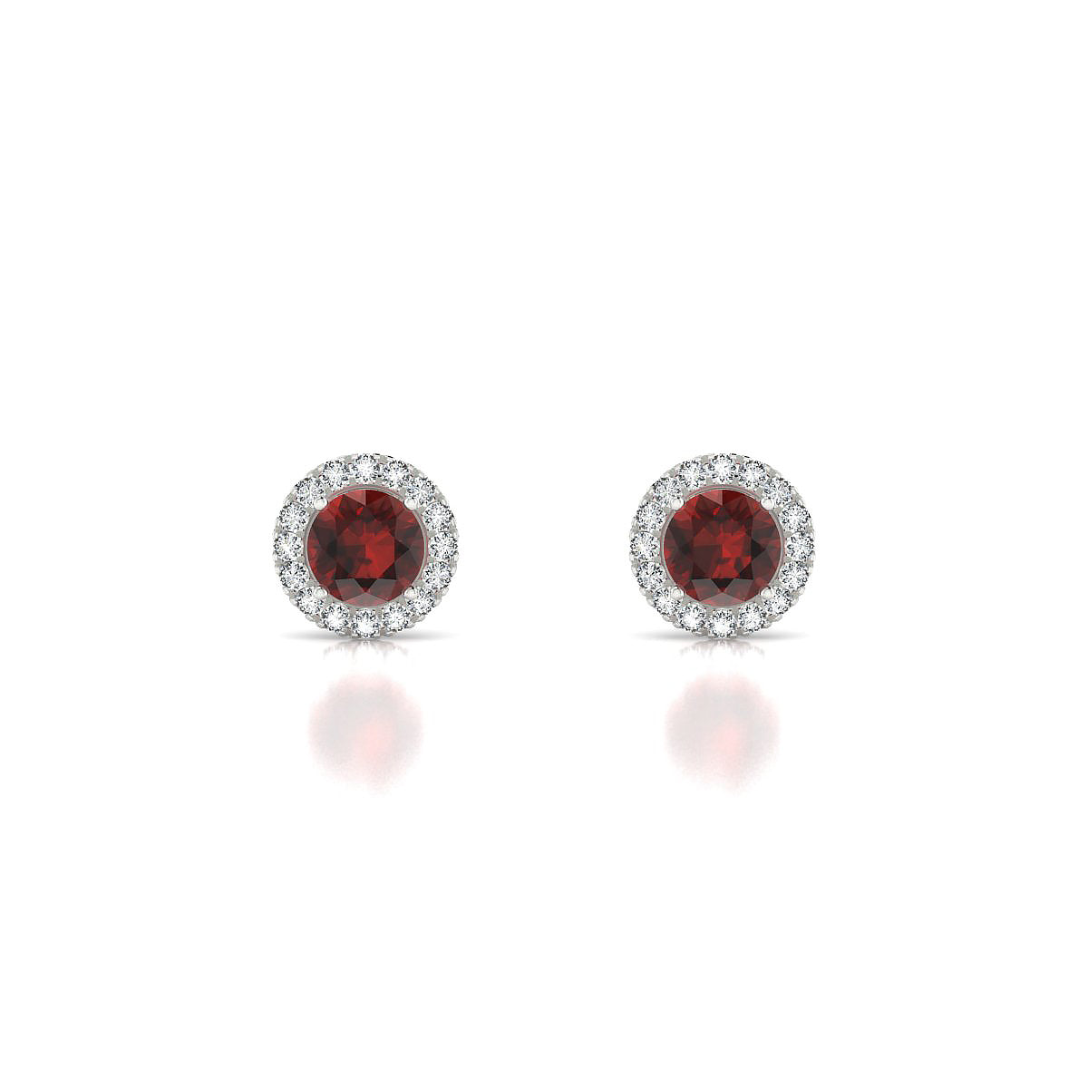 Solar | 18k White Gold 4.5 mm Round Garnet Earrings