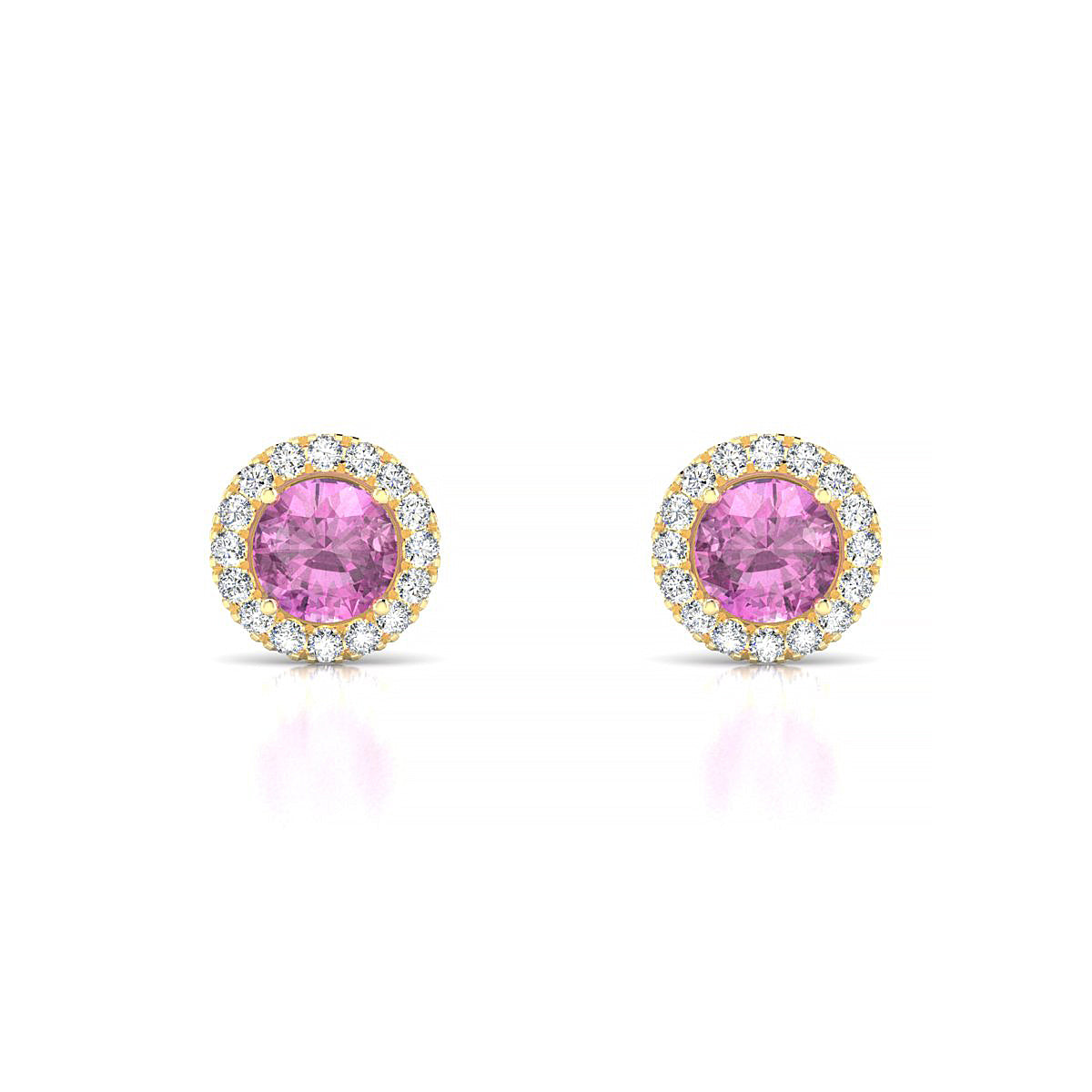 Solar | 18k Yellow Gold 4.5 mm Round Pink Sapphire Earrings