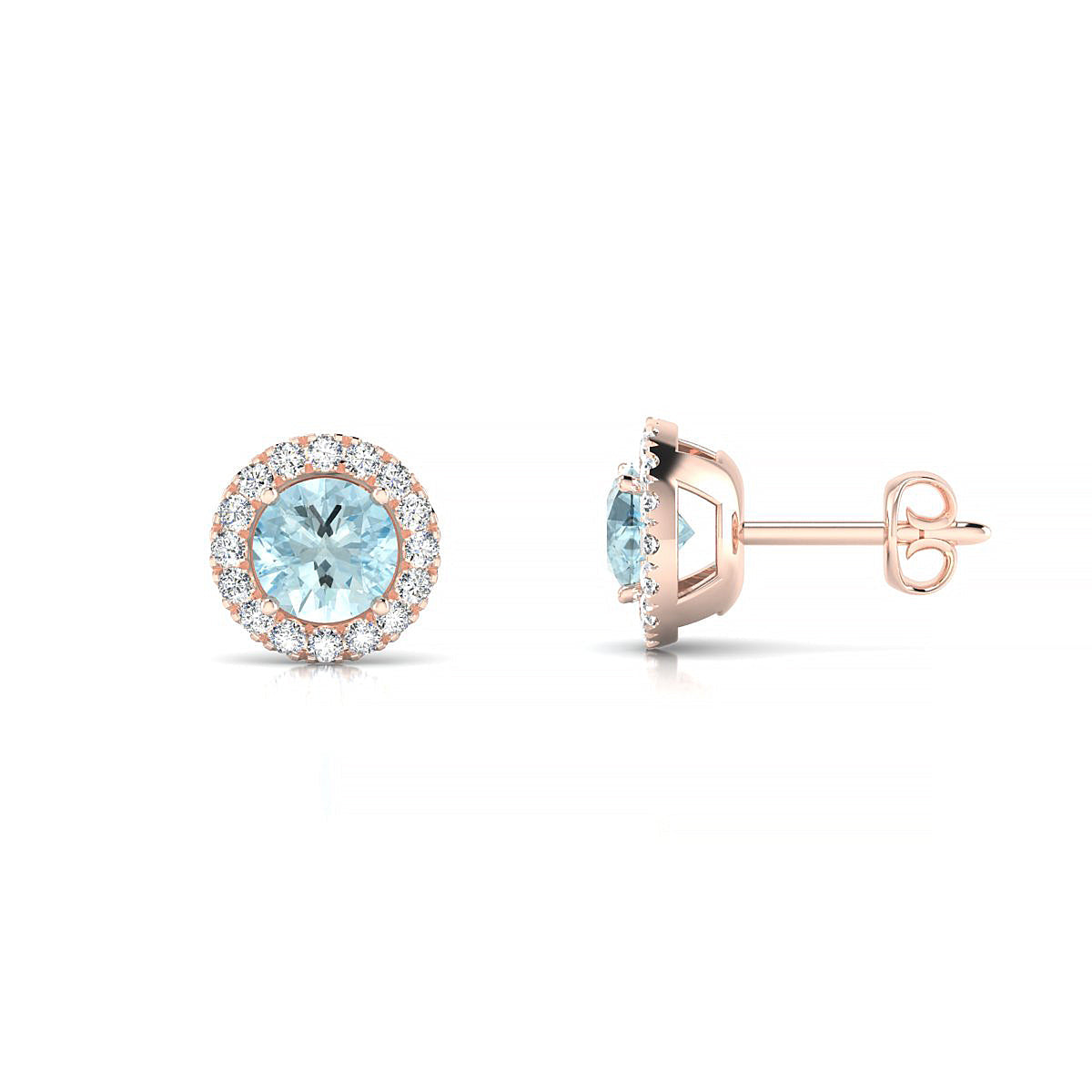 Solar | 18k Rose Gold 4.5 mm Round Aquamarine Earrings