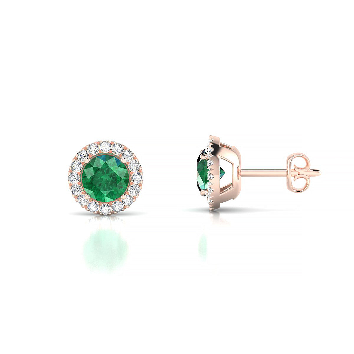 Solar | 18k Rose Gold 4.5 mm Round Emerald Earrings