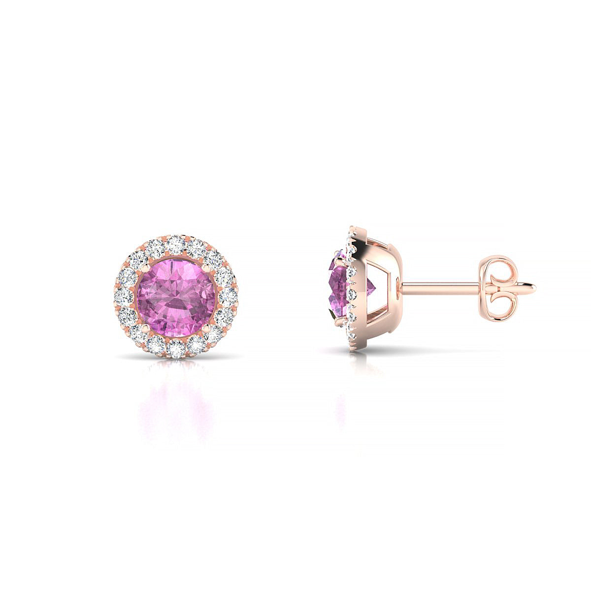 Solar | 18k Rose Gold 4.5 mm Round Pink Sapphire Earrings